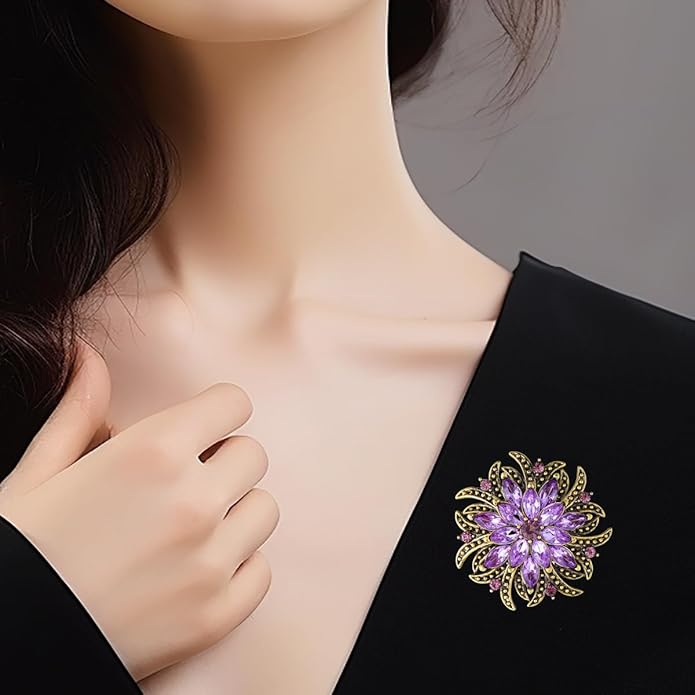 Rhinestone Crystal Flower Brooch Pin for Women,Vintage Multicolor Crystal Floral Lapel Pins Statement Sunflower Brooch Fashion Bride Formal Dress Jewelry