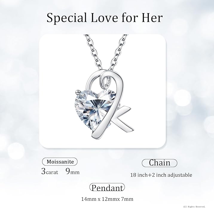 ForeverLove Heart Necklaces for Women, 4-2 Carats Heartshap Moissanite, Silver Pendant Jewelry, Anniversary Birthday Gifts for Wife, Girlfriend, Daughter, Mom