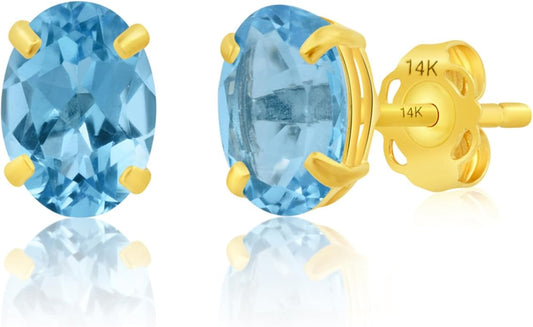 14k Gold Oval Stud Earrings for Women with Push Backs | 7x5mm Gemstone Birthstone Earrings | Real 14 Karat Gold Earrings Studs | Hypoallergenic Gemstone Stud Earrings for Women by MAX + STONE
