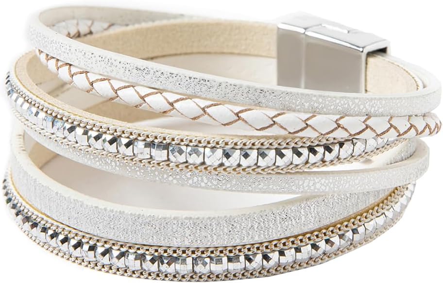 Rantanto Braid Leather Wrap Bracelet Trendy Stackable Crystal Cuff Boho Gold Heart Bracelet Jewelry Gift For Women