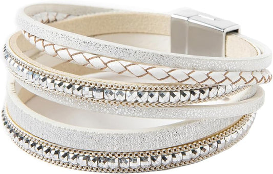 Rantanto Braid Leather Wrap Bracelet Trendy Stackable Crystal Cuff Boho Gold Heart Bracelet Jewelry Gift For Women