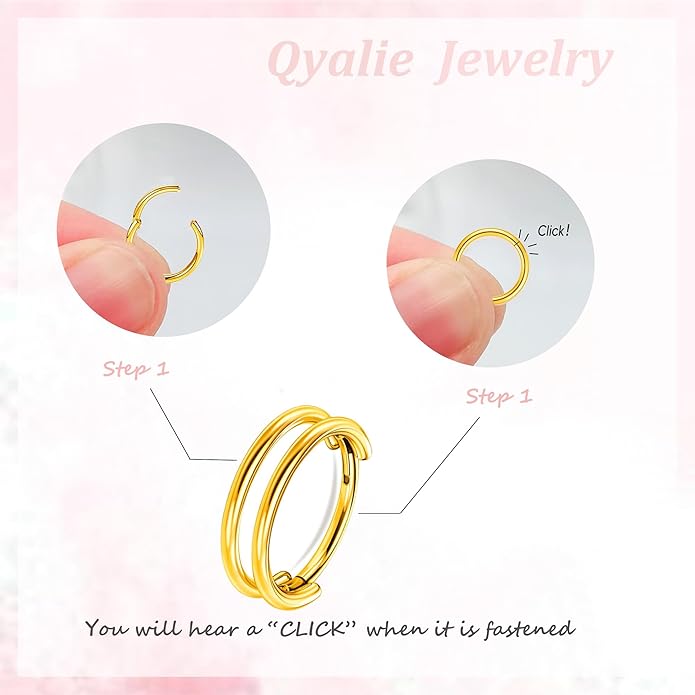 2 PCS Small Cartilage Double-Hoop Helix Conch Piercing Earrings With Cubic Zirconia For Women Trendy 14K Gold Plated Titanium Surgical Stainless Steel Sets Jewelry