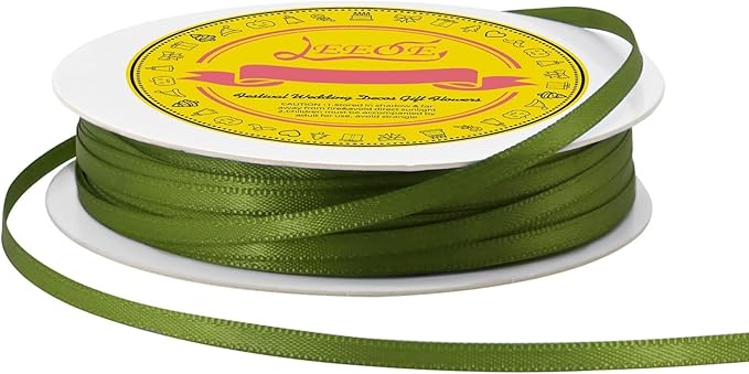 LEEQE Double Face Moss Satin Thin Ribbon 1/8 inch X 50 Yards Polyester Moss Ribbon for Gift Wrapping Very Suitable for Weddings Party Hair Bow Invitation Decorations and More
