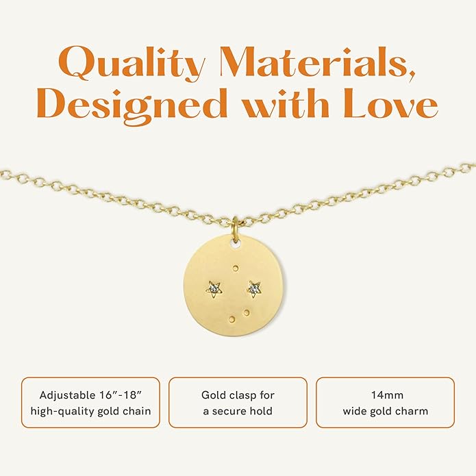 Lucky Feather Zodiac necklaces for women | Scorpio 14K Gold-Plated Astrology Pendant for Girls | Horoscope Sign Zodiac gift | Great Christmas Stocking Stuffer | Trendy Birthday Jewelry Gift | 16” - 18”