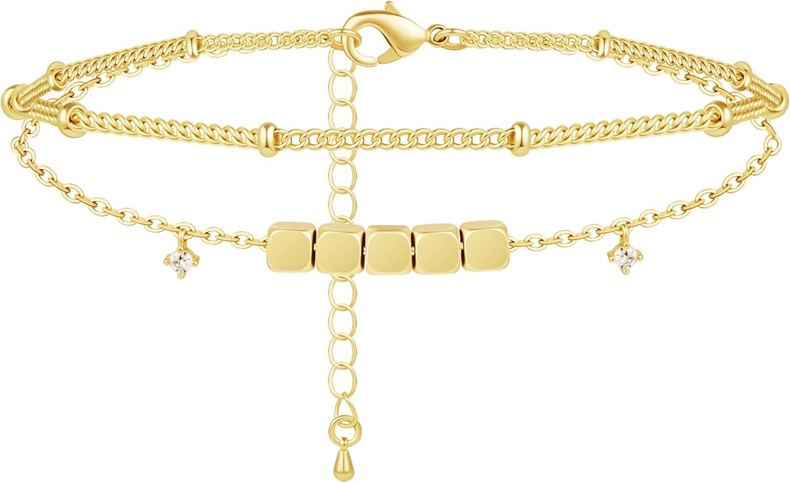 Sterling Silver Anklet Bracelets for Women Waterproof, 925 Sliver Plated CZ & Heart Charm Dainty Layer Anklets for Women Trendy, Simple Chain Anklets Set Gifts for Women, Jewelry Gifts for Her Women Mom Wife Girlfriend