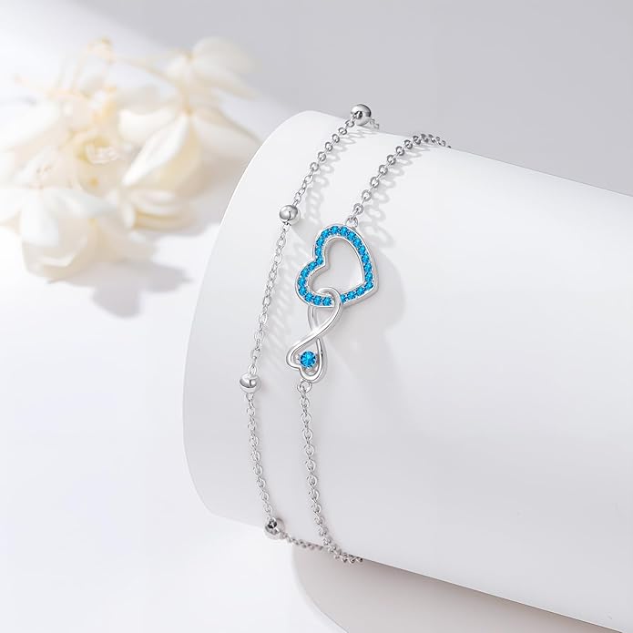 Anklet for Women 925 Sterling Silver Double Infinity Ankle Bracelet Waterproof Summer Jewelry Anniversary Birthday Gifts for Her