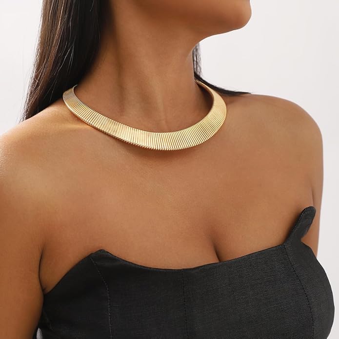Collar Necklace for Woman Trendy Silver Choker Necklaces for Woman Statement Open Round Collar Choker Necklace