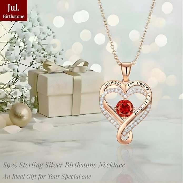 Birthstone Infinity Heart Necklace for Women Wife Girlfriend Mom Daughter Gifts S925 Silver Jewelry For Anniversary Rose Gold Gifts For Birthday Christmas Mothers Valentines Day