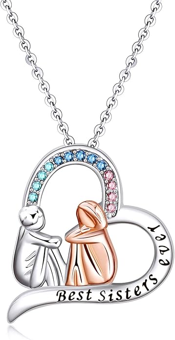 AOBOCO Gifts for Sister 2 3 Sisters Necklace for Women Sterling Silver Sister Crystal Pendant Jewelry Birthday Christmas Gifts for Friend Female Friendship Lasts Forever