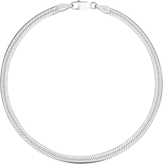 Savlano 925 Sterling Silver Solid Italian Figaro, Rope,Herringbone, Curb, Ball Bead, Snake, Mariner Chain Anklet for Women, Comes in 0.8mm - 5mm With Gift Box