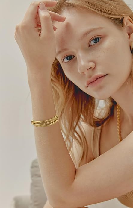 Gold Cuff Bracelet for Women Chunky Multi-layer Cross Wire Open Bracelet Hollow Wide Cuff Bracelets Adjustable Gold Open Cuff Bangle Bracelet