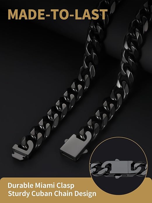 FindChic Cuban Link Chain for Men, 6/9/12mm Necklace Chain, Black/Gold Plated/Stainless Steel Necklace, Hypoallergenic & Tarnish-Proof Men's Jewelry Hip Hop Accessories, 18-30" Length Options