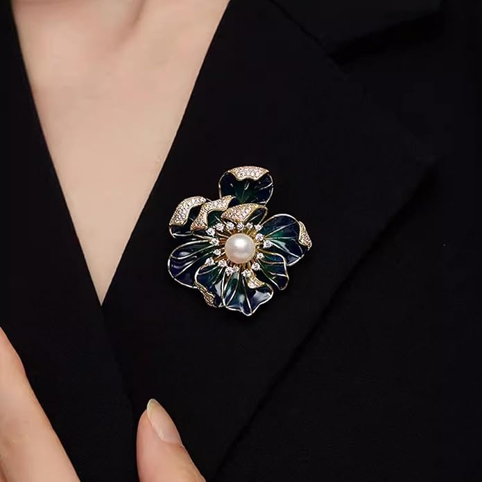Vintage Botanical Flower Brooch for Women - An elegant crystal - inlaid metal pin accessory suitable for dresses, jackets, and scarves