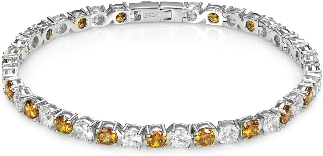 18K White Gold Plated Birthstone Tennis Bracelet for Women, Hypoallergenic 925 Sterling Silver with 5A Cubic Zirconia, Dainty Jewelry Anniversary Birthday Gifts for Her