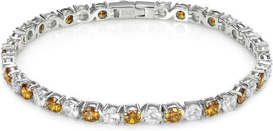 18K White Gold Plated Birthstone Tennis Bracelet for Women, Hypoallergenic 925 Sterling Silver with 5A Cubic Zirconia, Dainty Jewelry Anniversary Birthday Gifts for Her