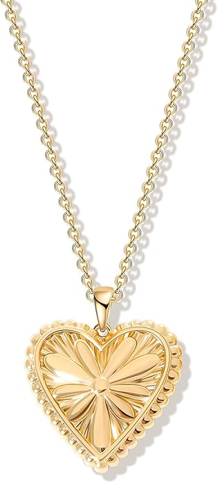 Gold Flower Pendant Necklace Dainty Floral Choker 14K Plated Shining Cute Heart Necklace for Women
