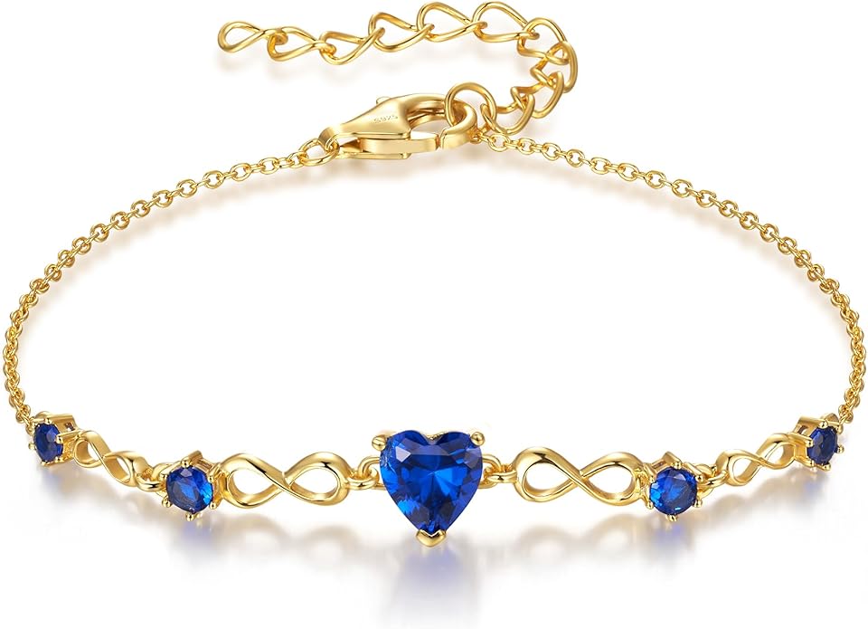 G&GEMSJEW Infinity Heart Birthstone Bracelets for Women, 925 Sterling Silver Women Charm Link Bracelet Adjustable, Birthday Anniversary Christmas Jewelry Gifts for Women Wife Mom Girlfriend Her