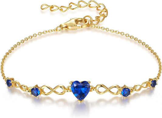 G&GEMSJEW Infinity Heart Birthstone Bracelets for Women, 925 Sterling Silver Women Charm Link Bracelet Adjustable, Birthday Anniversary Christmas Jewelry Gifts for Women Wife Mom Girlfriend Her