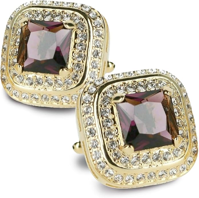 Vittorio Vico Square Colored Crystal Double Diamond Set Cufflinks