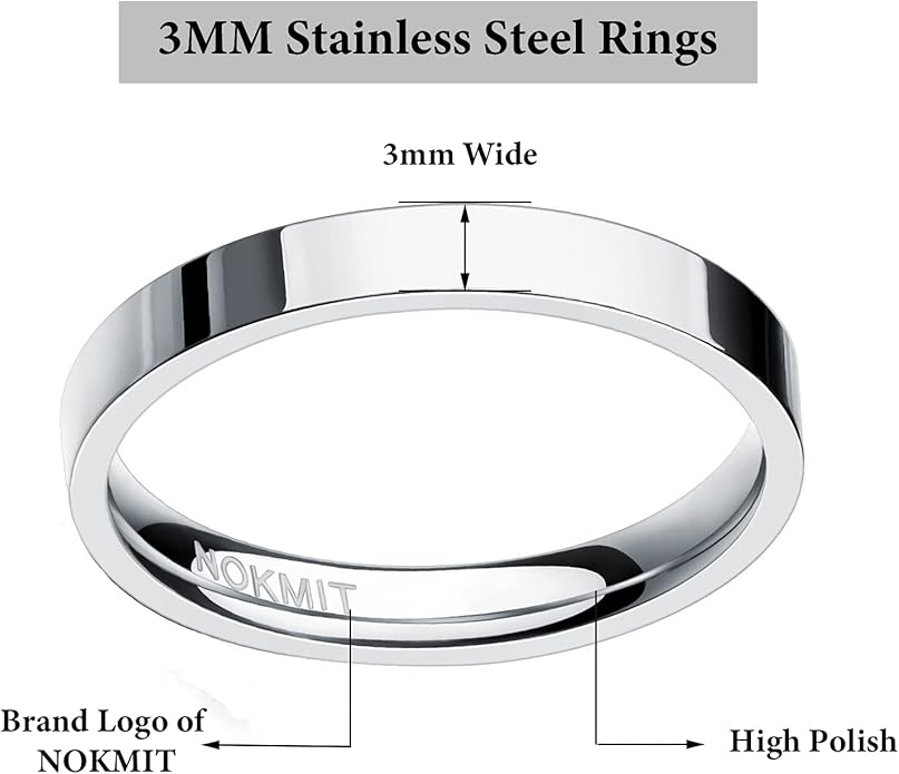 NOKMIT 3mm 14K Gold Filled Rings for Women Dainty Gold Stacking Stackable Band Thin Gold Thumb Pinky Finger Ring Non Tarnish Comfort Fit Size 4 to 11