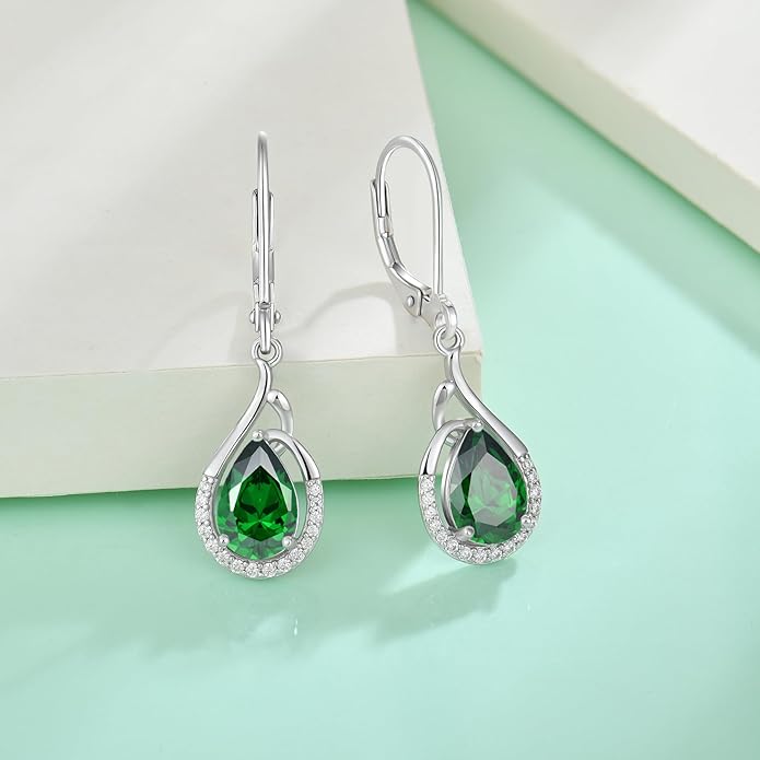 Starchenie Teardrop Dangle Drop Earrings 925 Sterling Silver Pear Birthstones Leverback Earrings Gift for Women
