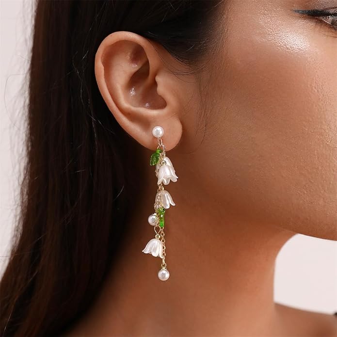 Pink Flower Dangle Earrings for Women Cute Asymmetry Flower Earrings Fairy Statement Summer Refreshing Seaside Idyllic Holiday Earrings