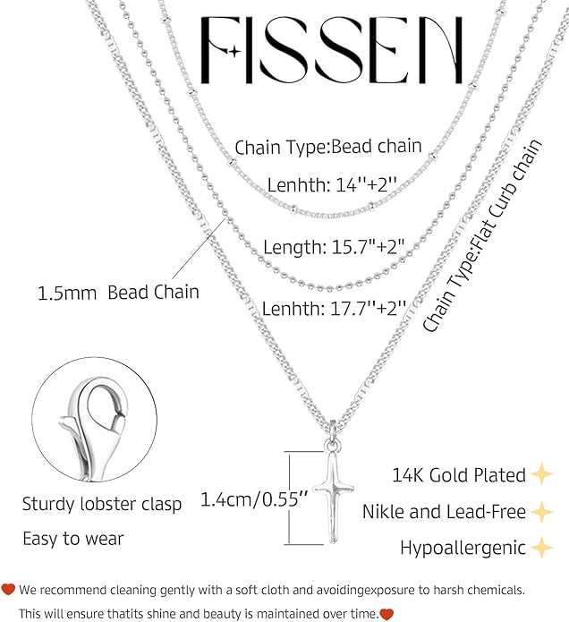Layered Silver Necklace for Women Trendy Silver Plated Dainty Stackable Necklace Set Cuban Paperclip Herringbone Link Chain Coin/Cross/diamond/Mobius Pendant Necklaces Fashion Accessories Jewelry Gift