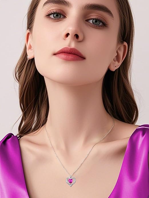 WINNICACA Birthday Gift for Mom Heart Necklace for Women 925 Sterling Silver Birthstone Necklace Jewelry Gift for Women Wife Her Girlfriend Sister