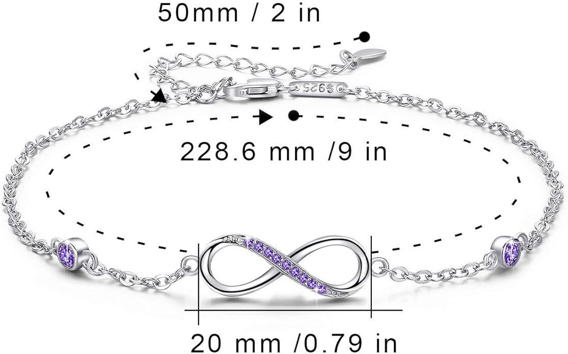 MEDWISE Womens Infinity Anklet Bracelet 925 Sterling Silver Endless Love Symbol Ankle Bracelet Adjustable Plus Size Large Bracelet Gifts for her Mother’s Day Gifts