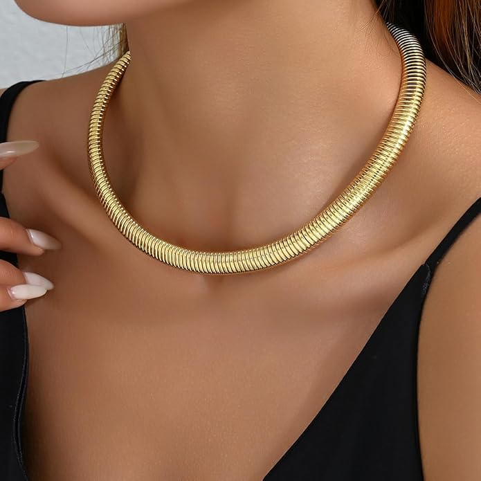 Chunky Gold Choker Necklaces for Women Non Tarnish Silver Statement Necklace for Women Chunky Necklace Open Round Gold Collar Necklace Trendy Jewelry