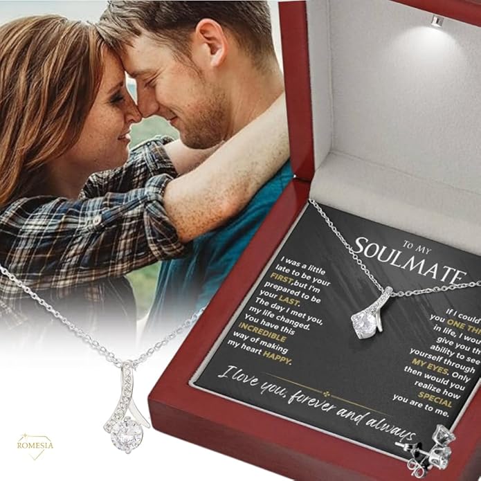 To My Soulmate Necklace For Women, Soul Mate Jewelry for Women, Future Wife Gifts, To My Wife Necklace from Husband, Gifts for Girlfriend, Pendant With Message Card