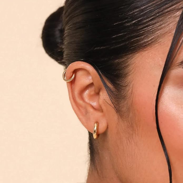 8YEARS Chunky Gold Hoop Earring for Women, 18K Gold Plated Lightweight Thick Hoops, Hypoallergenic Trendy Jewelry for Gift