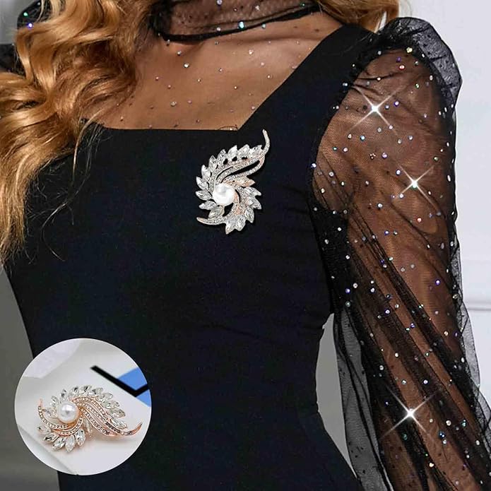 Crystal Pearl Flower Brooches Pins Fashion Beautiful Created Rhinestone Floral Brooch Good Idea for Party Dance Wedding Banquet for Elegant Women Girl