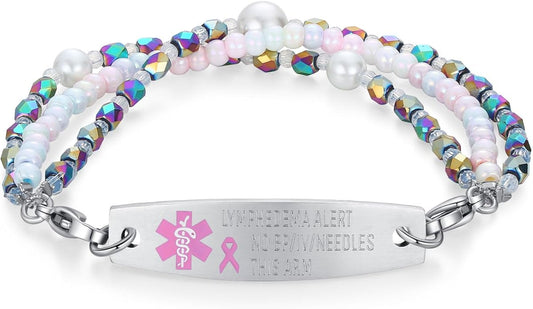 mnmoom 7.5 inch interchangeable Medical id bracelets for Women beads Medical alert bracelets with customize engraving