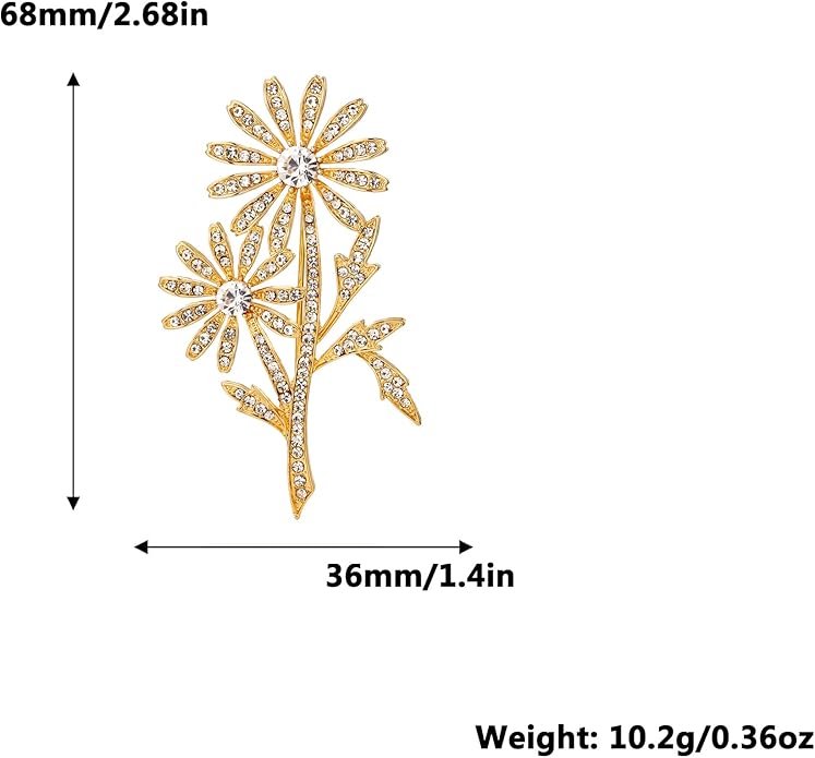 DONABUS Crystal Brooch Vintage Floral Gold Pin Micro Pave Daisy/Tulip Rhinestone Embellishment for Women Holiday styles.