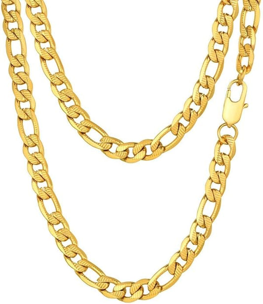 PROSTEEL 316L Stainless Steel Figaro Cuban Chain Necklace for Men, Black/18K Real Gold Plated, 4/5/6/7.5/9/10/13mm, 14inch-30inch, Come with Box
