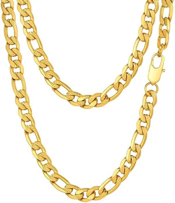 PROSTEEL 316L Stainless Steel Figaro Cuban Chain Necklace for Men, Black/18K Real Gold Plated, 4/5/6/7.5/9/10/13mm, 14inch-30inch, Come with Box