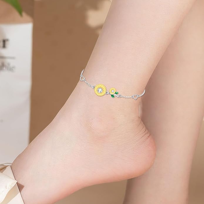 AOBOCO Sterling Silver Anklet for Women Crystal Butterfly Dragonfly Evil Eye Ankle Bracelet