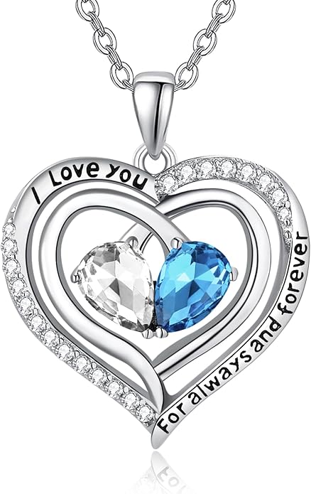 Zeuslia Double Birthstone Necklace Gifts for Wife - 925 Sterling Silver Sunflower/Rose/Crown Cross/Compass/Heart Pendant I Love You Necklace, Anniversary Birthday Gifts for Wife Girlfriend Mom Her