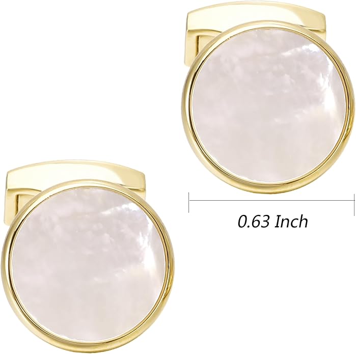 Jonwo Silver / 14K Gold Plated Natural Mother of Pearl Cufflinks for Men Women Classic Round Men's Cufflinks Jewelry for Wedding Party Anniversary Business Tuxedo Dress