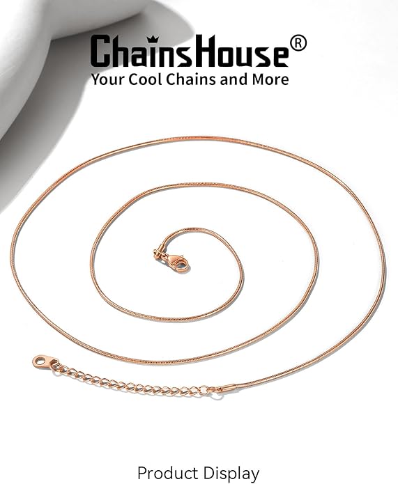 ChainsHouse Snake Chain Necklace for Women 1.2mm, 18-30" Adjustable with 5cm Extender for Pendants Lockets, Rose Gold/Stainless Steel/Black/14K Gold Hypoallergenic Dainty Jewelry Gift