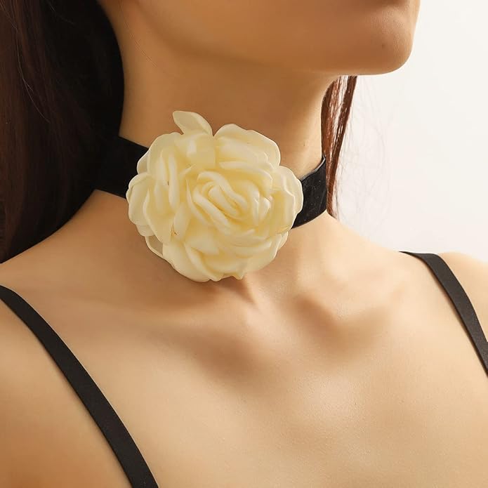 Flower Choker Necklace for Women Vintage Rose Flower Necklace Velvet Ribbon Camellia Floral Choker Necklaces Elegant Summer Necklace Jewelry for Retro Weddings 90s Costume Parties Holiday