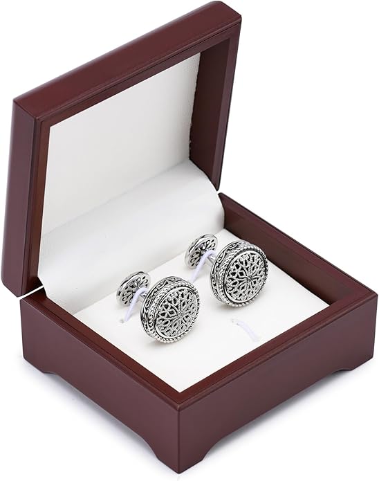 Cuff Links Mens, Cufflinks for Men, Men's Cuff Links for Wedding, Business, Father's Day, Gift for Men, 18K Gold Plated with Luxury Wooden Gift Box