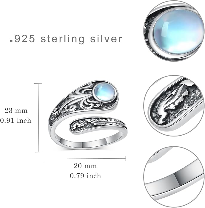 Spoon Rings for Women 925 Sterling Silver Mushroom/Phoenix/Snake/Cardinal/Octopus/Tree of Life/Sunflower/Highland Cow/Dragonfly/Dragon/Horse/Sea Turtle/Frog Rings