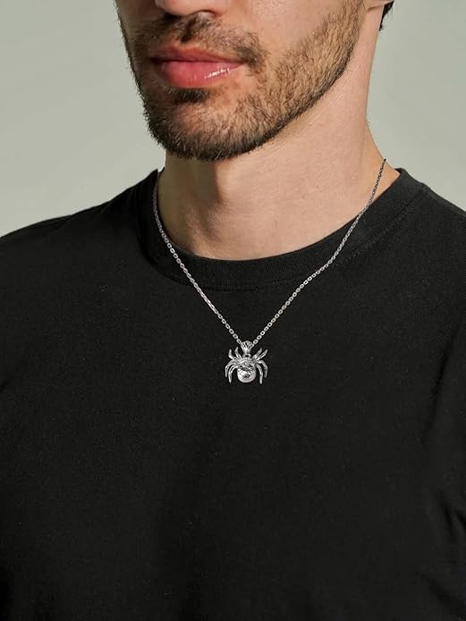 CYW Moissanite Skull Cross/Spider/Raven Necklace for Men Women, Intriguing Design, Really Authentic Solid 925 Sterling Silver with Rhodium Finish, 16"/18"/20" Adjustable, Halloween Jewelry