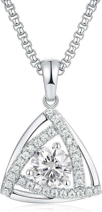D Color 0.53ct/1.24ct/1.72ct/1.2ct Moissanite Necklace for Women Men, 925 Sterling Silver Chunky Circle/Triangle/Square Pendant, Birthday Christmas Valentines Jewelry, 16-20 Inch Box Chain Adjustable
