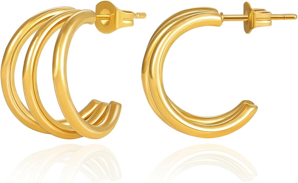 8YEARS Chunky Gold Hoop Earring for Women, 18K Gold Plated Lightweight Thick Hoops, Hypoallergenic Trendy Jewelry for Gift