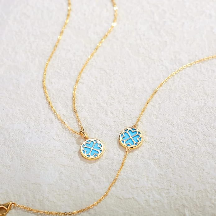 AGVANA Valentines Day Gifts 14K Solid Real Gold Coin Necklace Bracelet for Women Mother of Pearl/Abalone/Turquoise/Black Onyx/Opal Fine Jewelry Anniversary Birthday Gifts for Women Mom Wife Her