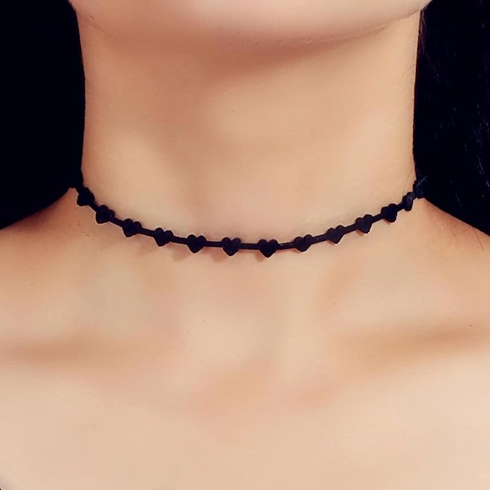 Fesciory Black Necklaces for Women, Adjustable Layered Velvet Leather Lace Collar Necklace, Goth Jewelry Gifts.