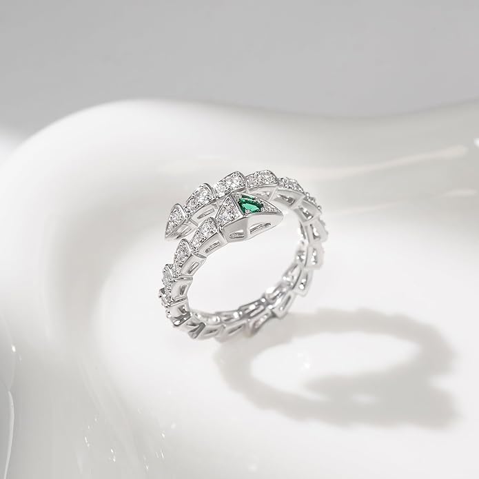 Aura & lrena Adjustable Snake Rings for Wome, 18K Gold or Platinum Plating Open-Ended Ring with AAA Cubic Zirconia Fashion Jewelry, Statement Gift Design Rings for Men and Women Non Tarnish